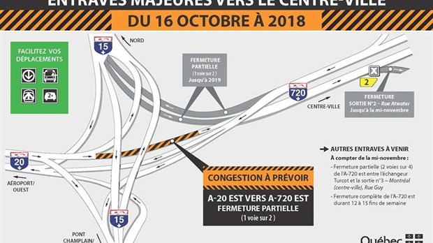 Fermeture partielle de la bretelle menant de l’autoroute 20 en direction est 