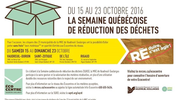 Gratuité pour la population de la MRC de Vaudreuil-Soulanges pour les écocentres