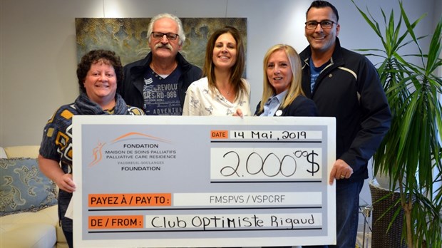 Le Club optimiste de Rigaud remet 2 000 $ à la Maison