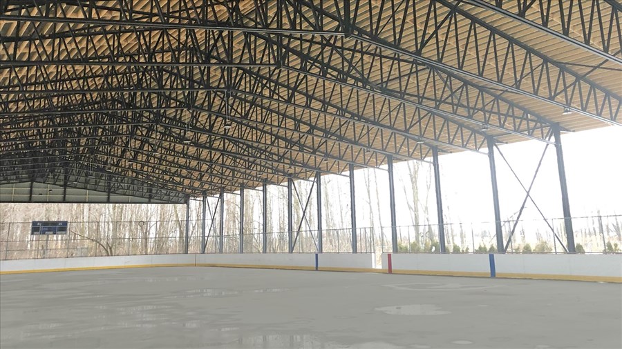 Surface de dek hockey et filet anti-pigeon pour la patinoire réfrigérée 